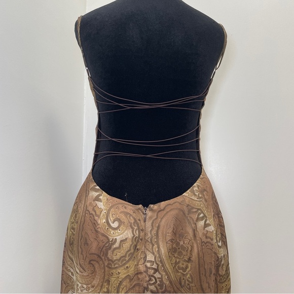 NEW! Mirror Palais- S&M PAISLEY-PRINT COWL-NECK SILK MIDI DRESS Brown Size M - Picture 12 of 14
